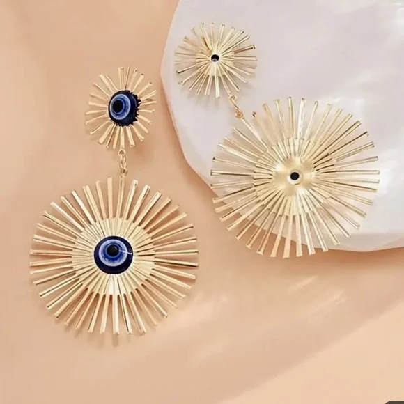 Golden Evil Eye 🧿 Dangle Earrings - Picture 5 of 7